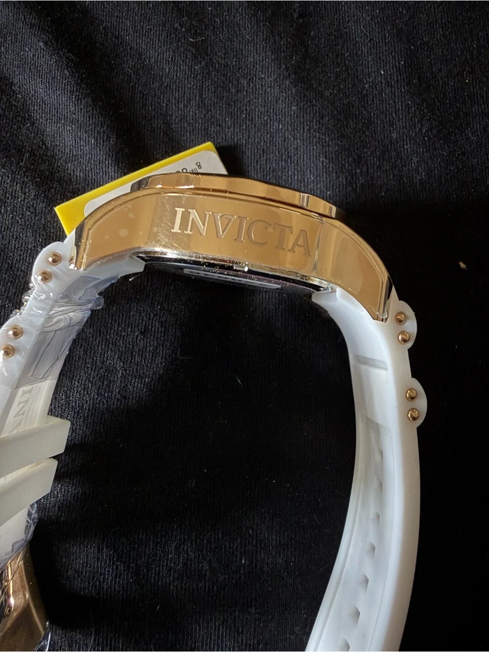 Invicta Men's Gold-Tone Black Dial Chronograph Watch with White Strap